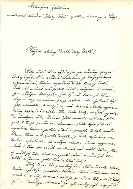 Dopis E. Krásnohorské mileným žačkám Minervy - ukázka